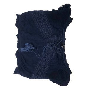 Dark blue copped shirt with tassels